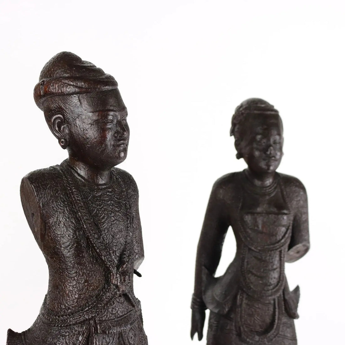 Pair of Antique Figurines Solid Wood Burma Early XX Century - Burma, Early XX Century | Antiques | Ceramics Products