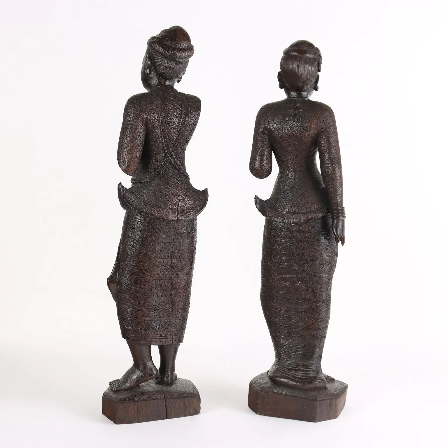 Pair of Antique Figurines Solid Wood Burma Early XX Century - Burma, Early XX Century | Antiques | Ceramics Products