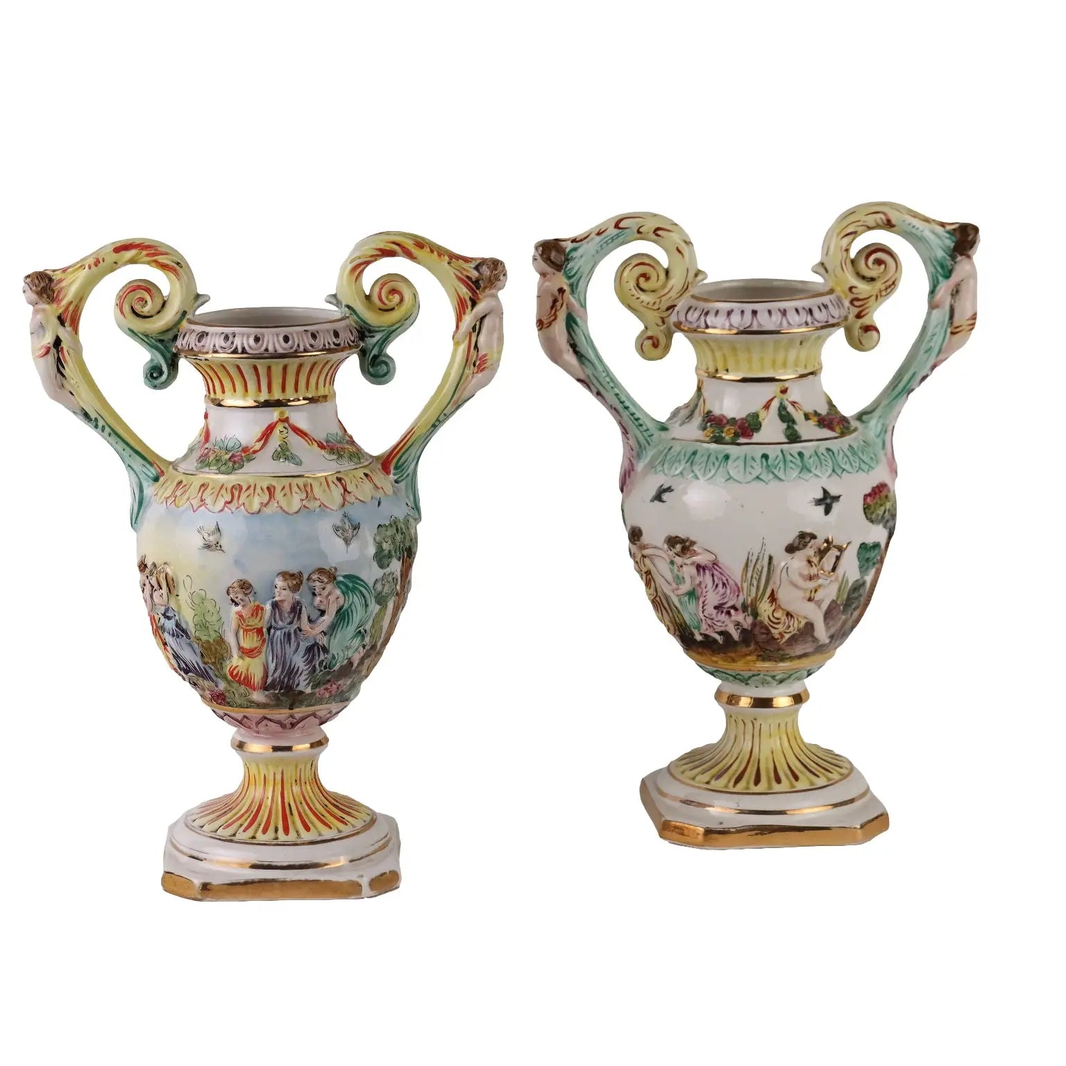 Pair of Antique Vases Ceramic of Capodimonte Italy XX Century - Italy, Mid XX Century ca. | Antiques | Ceramics Products