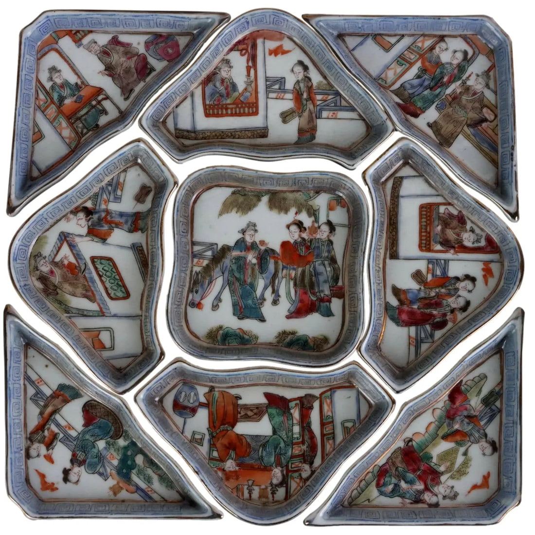 Antique Centerpiece Porcelain with Saucers China Qing Era - China, Qing Era (1644-1911) | Antiques | Ceramics Products