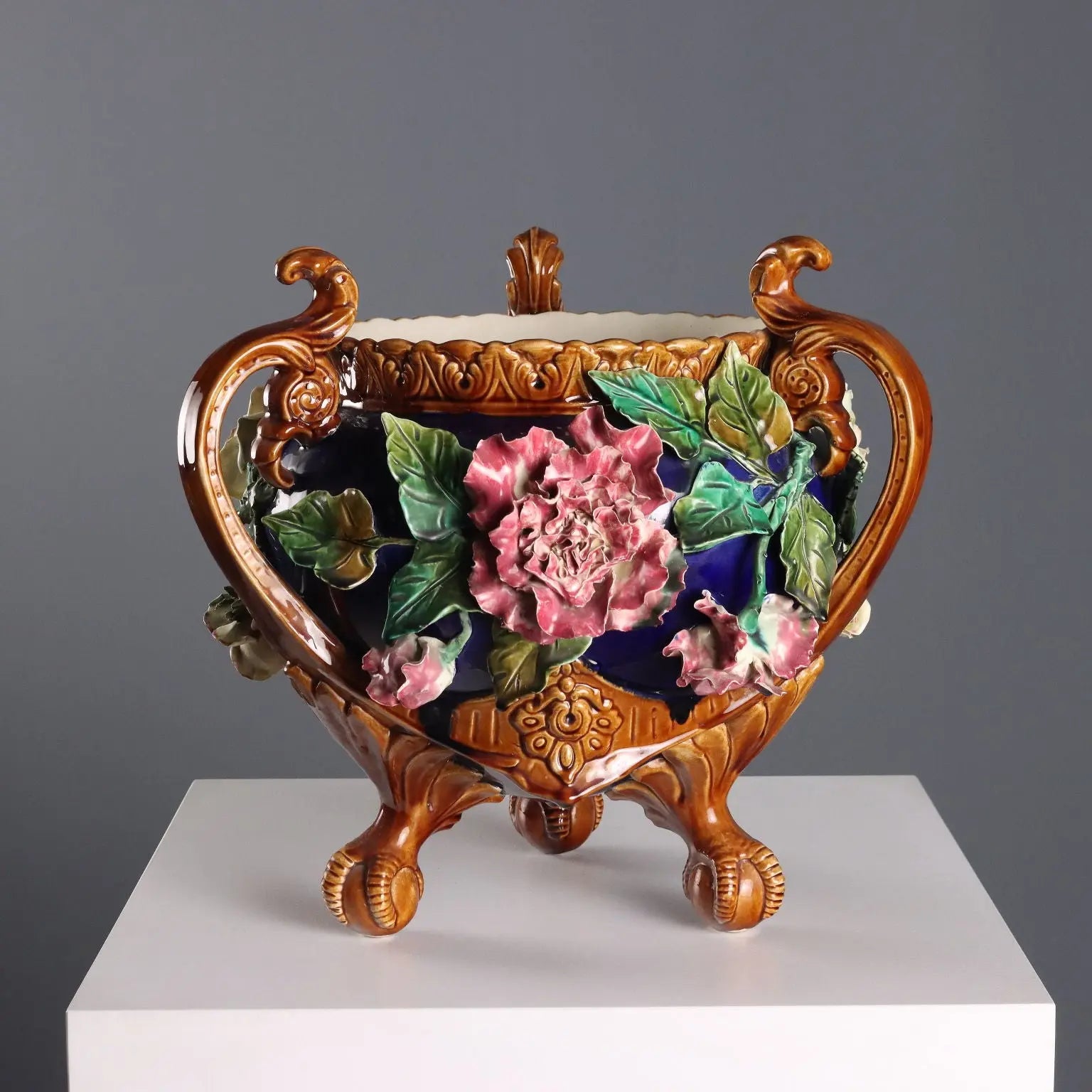 Antique Cache Pot Barbotine Ceramic Decorations Europe XX Century - Europe, Early XX Century | Antiques | Ceramics Products