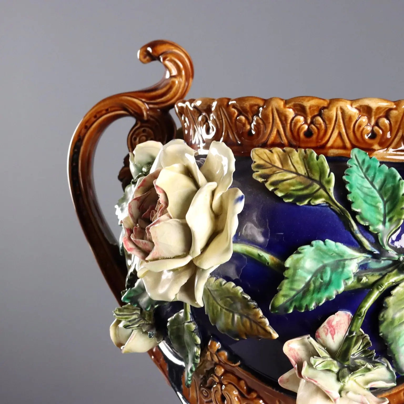 Antique Cache Pot Barbotine Ceramic Decorations Europe XX Century - Europe, Early XX Century | Antiques | Ceramics Products