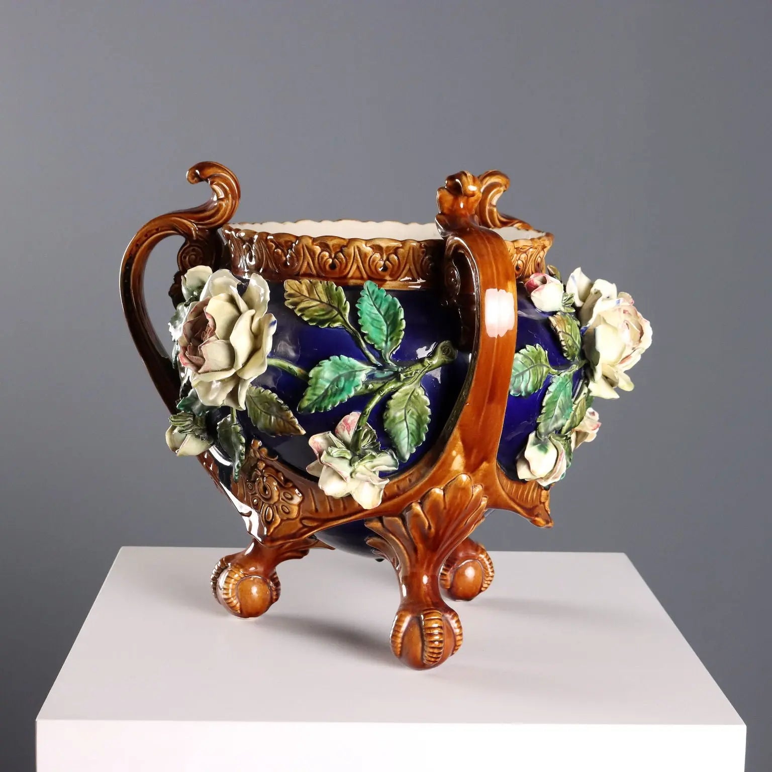 Antique Cache Pot Barbotine Ceramic Decorations Europe XX Century - Europe, Early XX Century | Antiques | Ceramics Products
