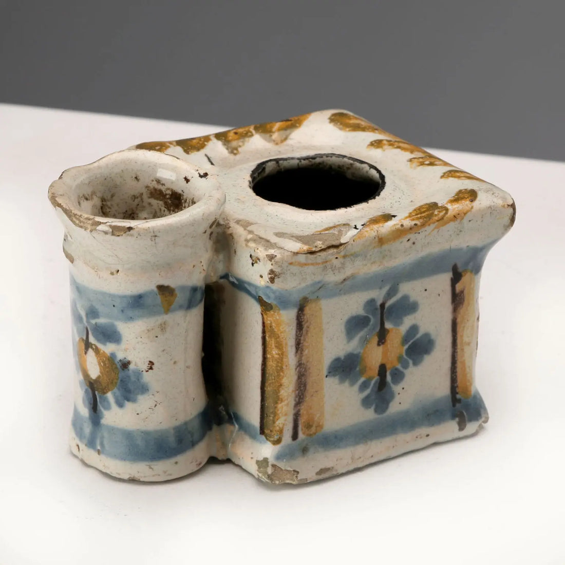 Antique Inkwell and Powder Box Majolica Italy XVIII Century