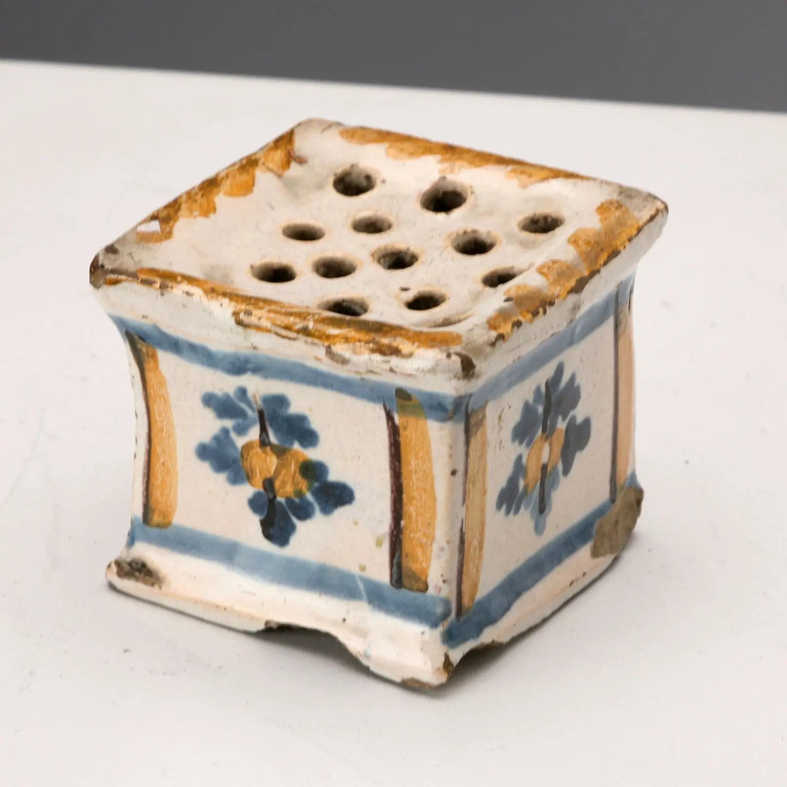 Antique Inkwell and Powder Box Majolica Italy XVIII Century