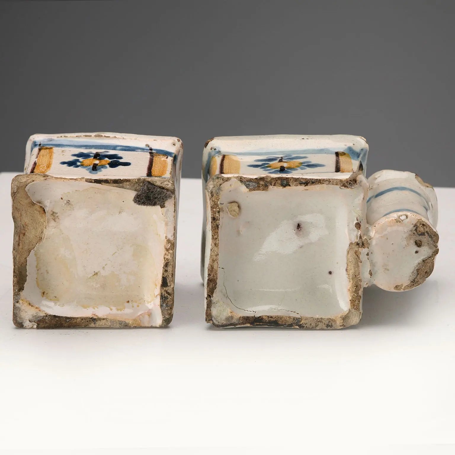 Antique Inkwell and Powder Box Majolica Italy XVIII Century