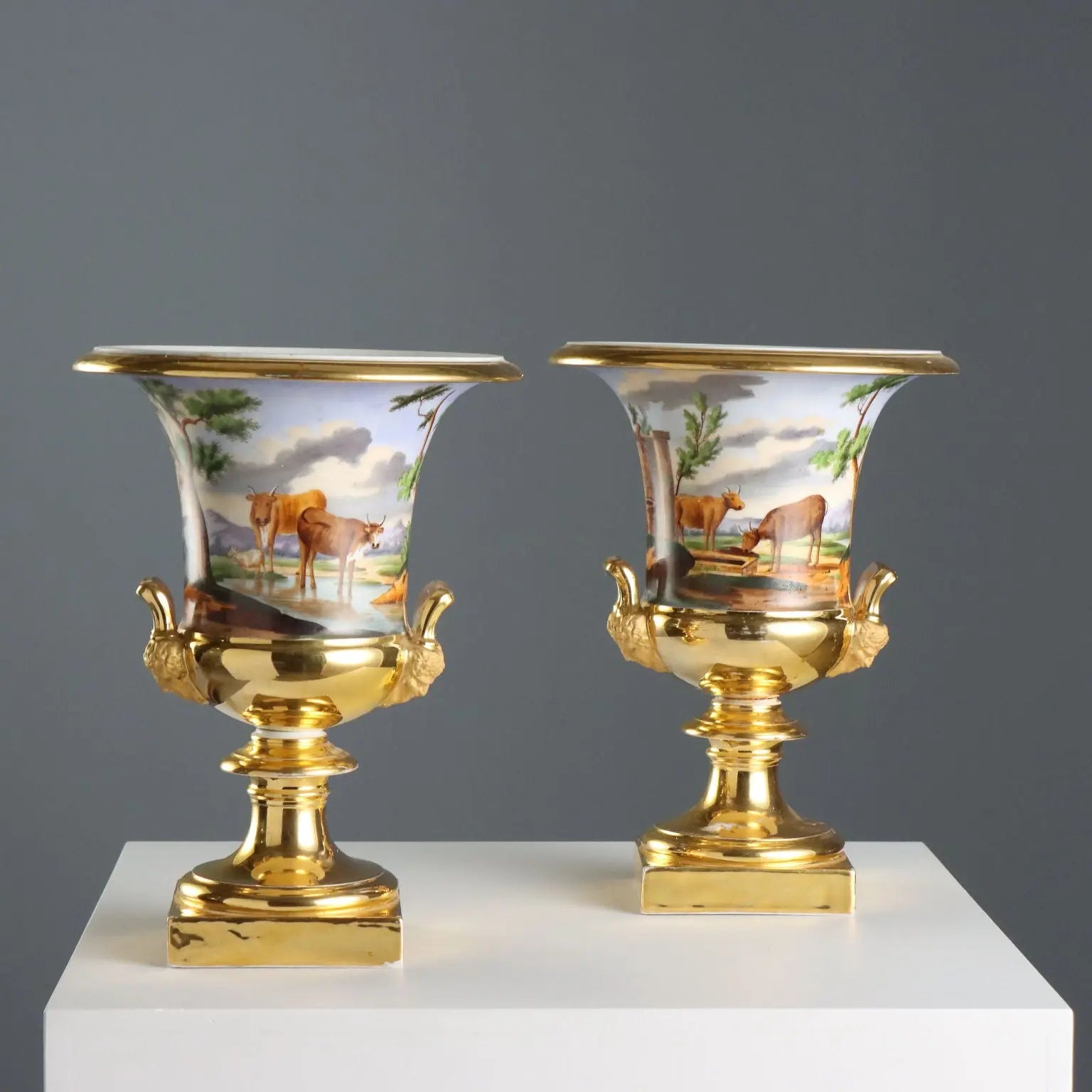 Antique Vases Painted and Decorated Porcelain France XIX Century