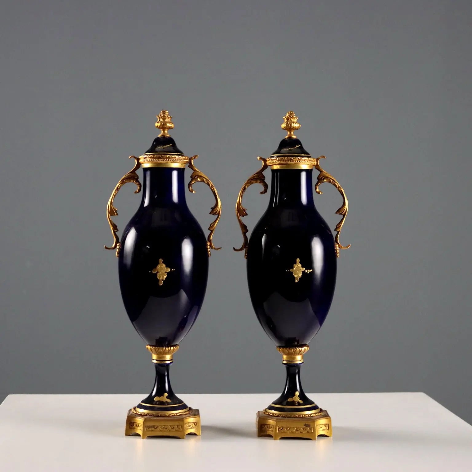 Antique Triptych Vases Porcelain Gilded Bronze France XX Century - France, Mid XX Century | Antiques | Ceramics Products