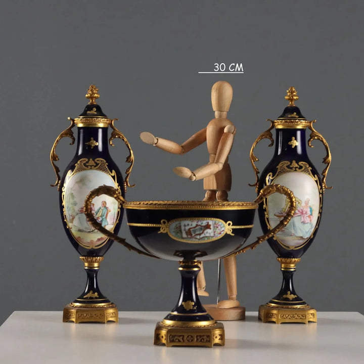 Antique Triptych Vases Porcelain Gilded Bronze France XX Century - France, Mid XX Century | Antiques | Ceramics Products