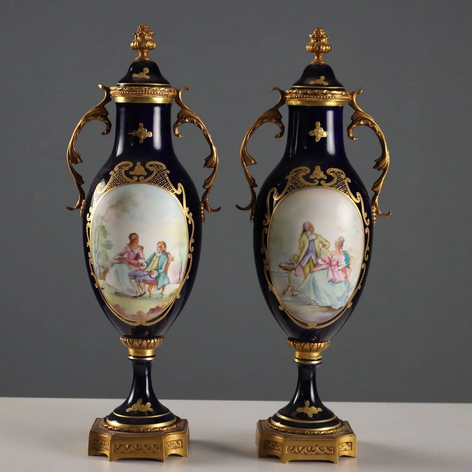 Antique Triptych Vases Porcelain Gilded Bronze France XX Century - France, Mid XX Century | Antiques | Ceramics Products