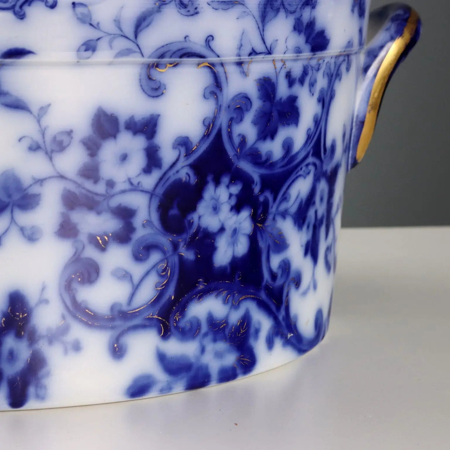Antique Jug with Basin Flow Blue Porcelain England XIX Century