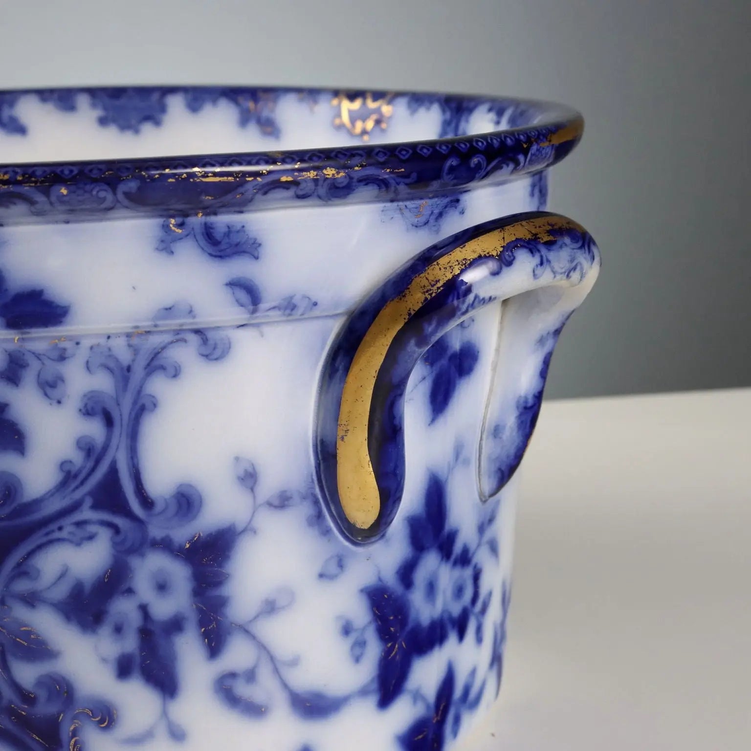 Antique Jug with Basin Flow Blue Porcelain England XIX Century