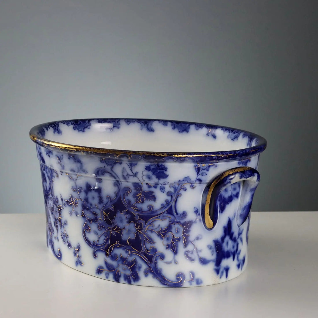 Antique Jug with Basin Flow Blue Porcelain England XIX Century
