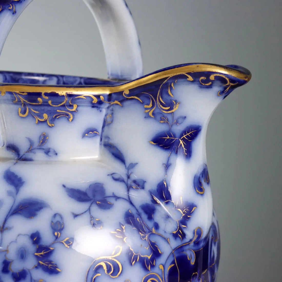 Antique Jug with Basin Flow Blue Porcelain England XIX Century