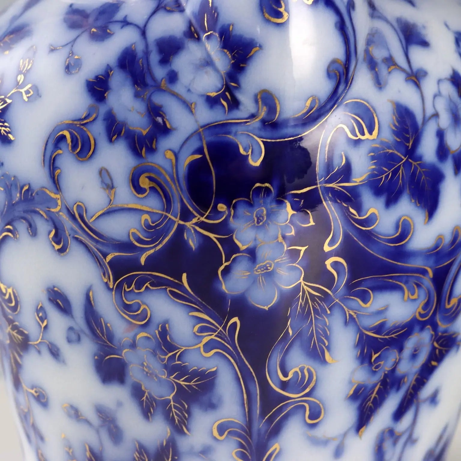 Antique Jug with Basin Flow Blue Porcelain England XIX Century