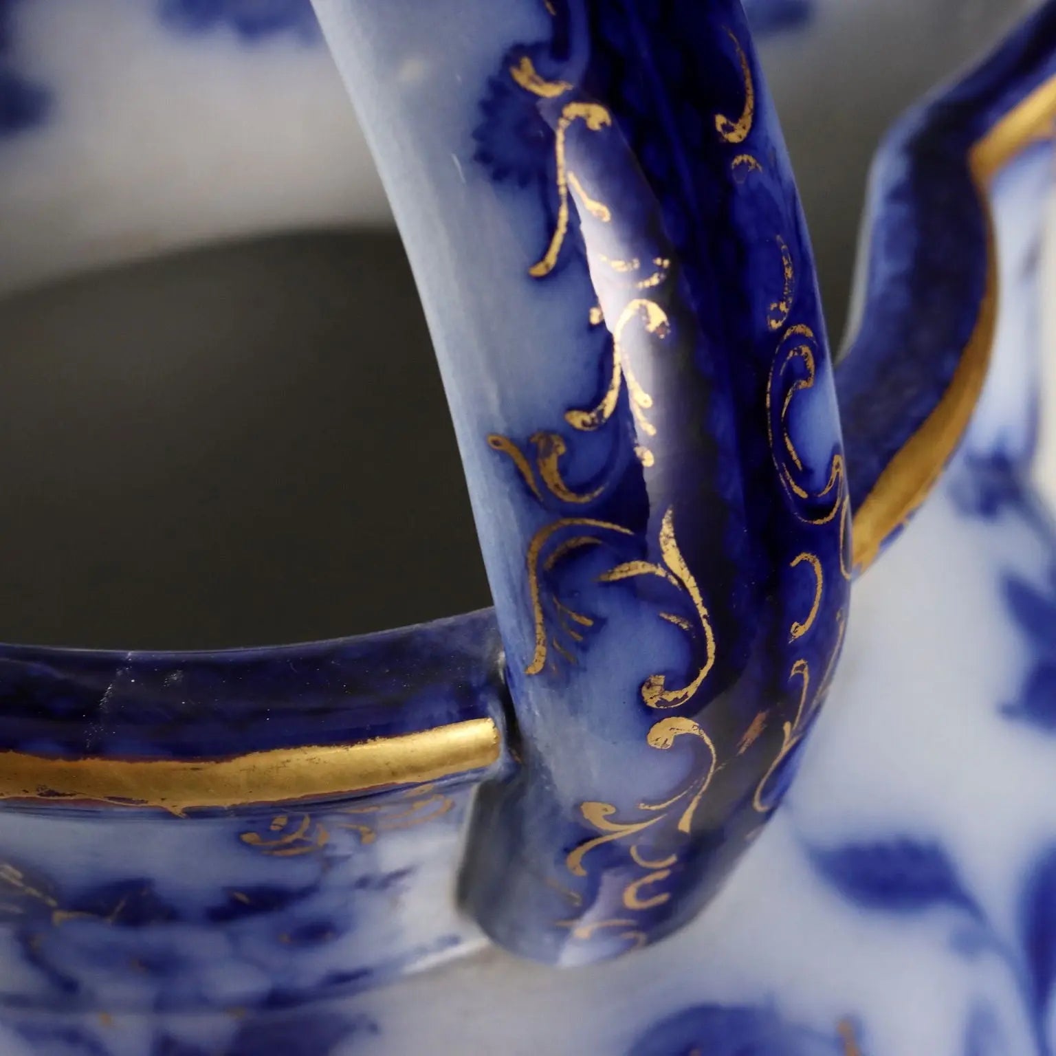 Antique Jug with Basin Flow Blue Porcelain England XIX Century