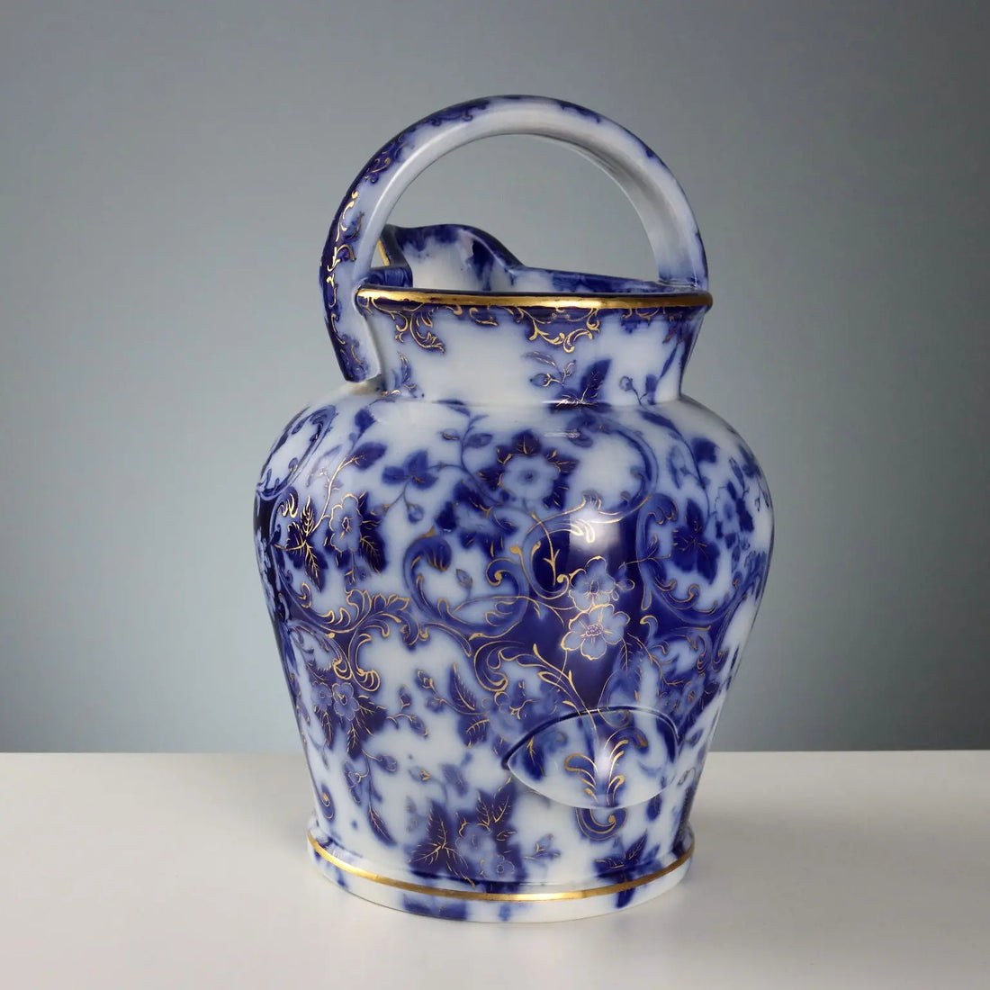 Antique Jug with Basin Flow Blue Porcelain England XIX Century