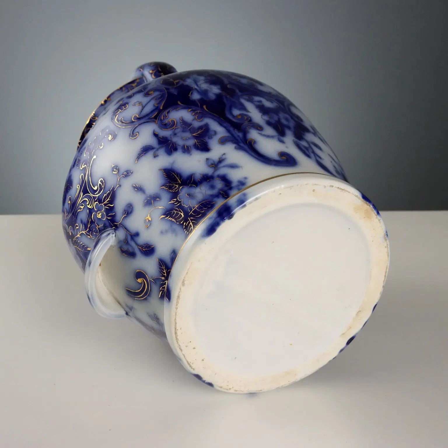 Antique Jug with Basin Flow Blue Porcelain England XIX Century
