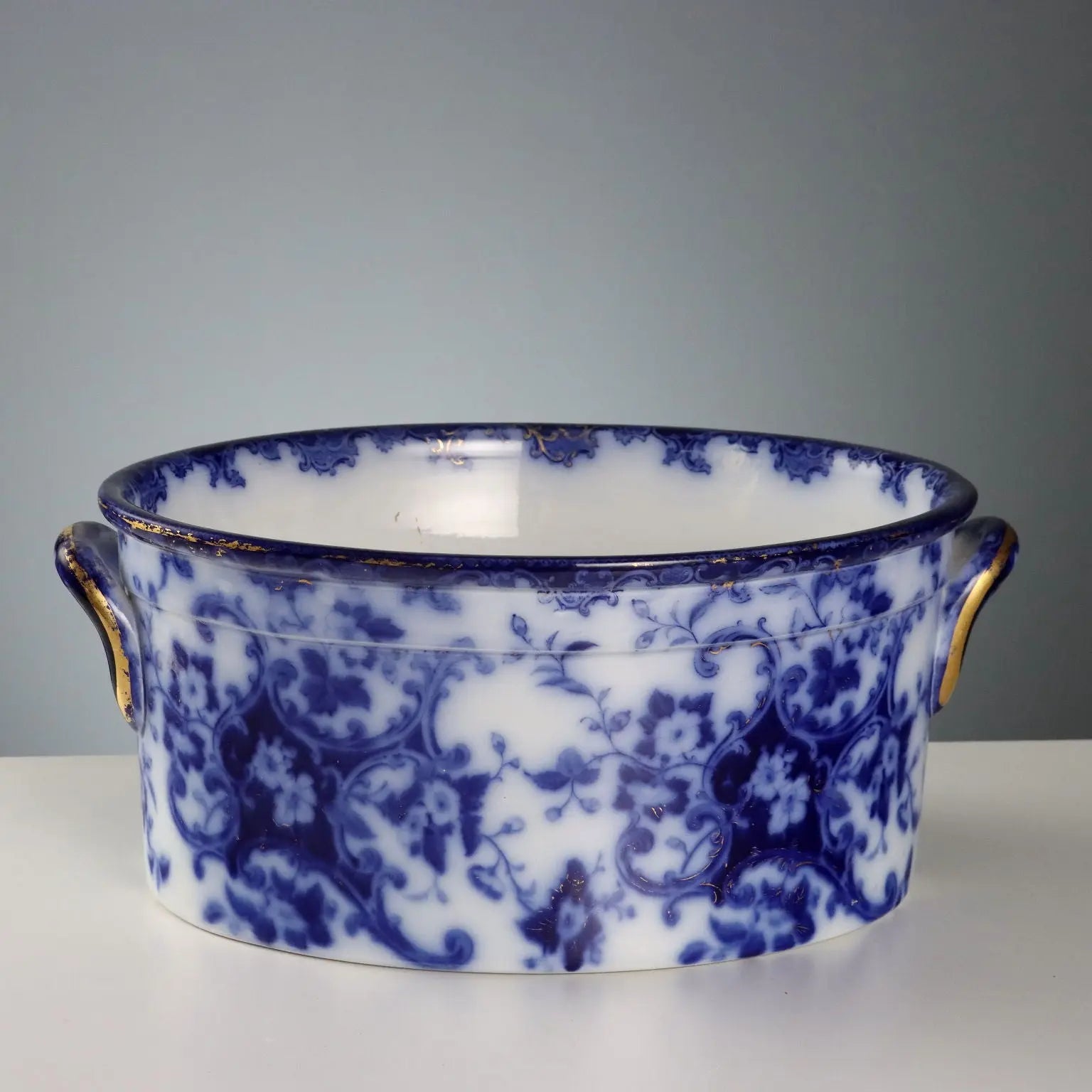 Antique Jug with Basin Flow Blue Porcelain England XIX Century