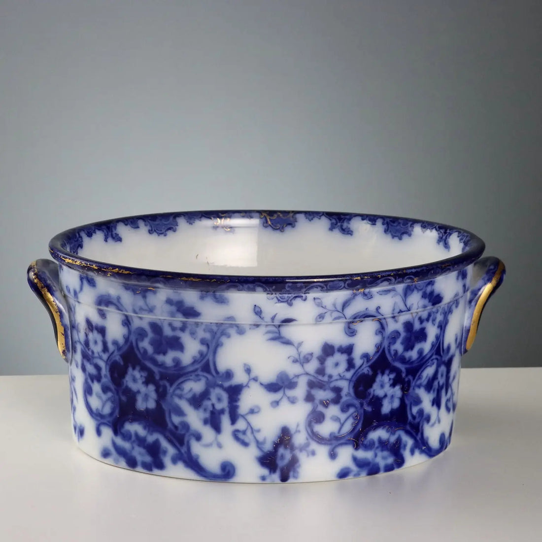 Antique Jug with Basin Flow Blue Porcelain England XIX Century