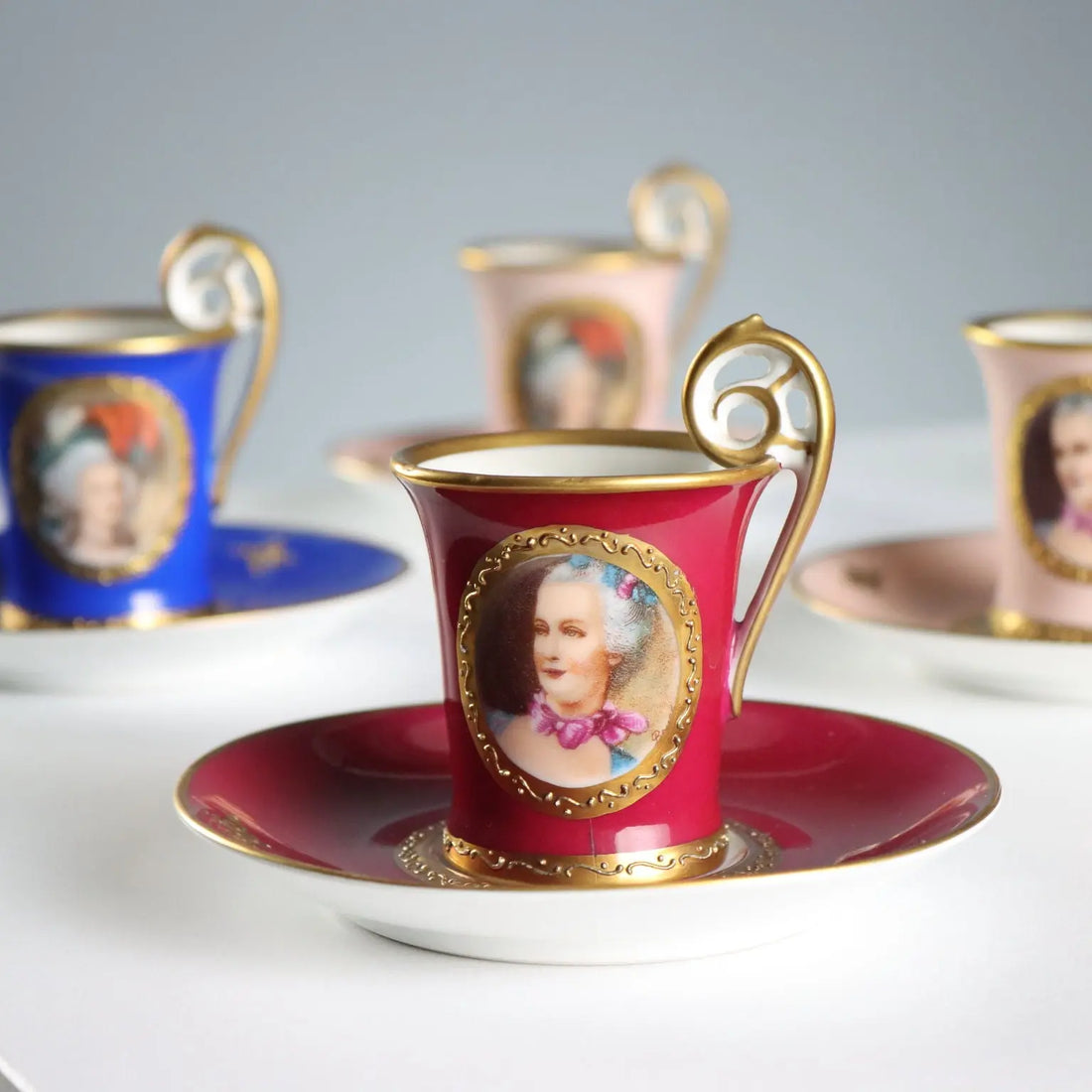 Antique Mugs Coloured Porcelain Limoges France XIX Century