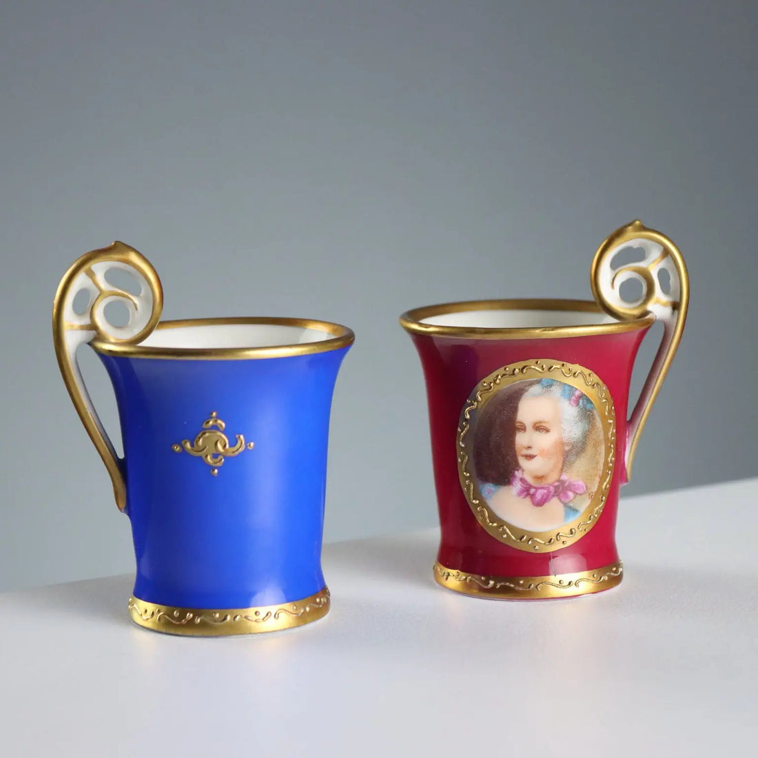 Antique Mugs Coloured Porcelain Limoges France XIX Century