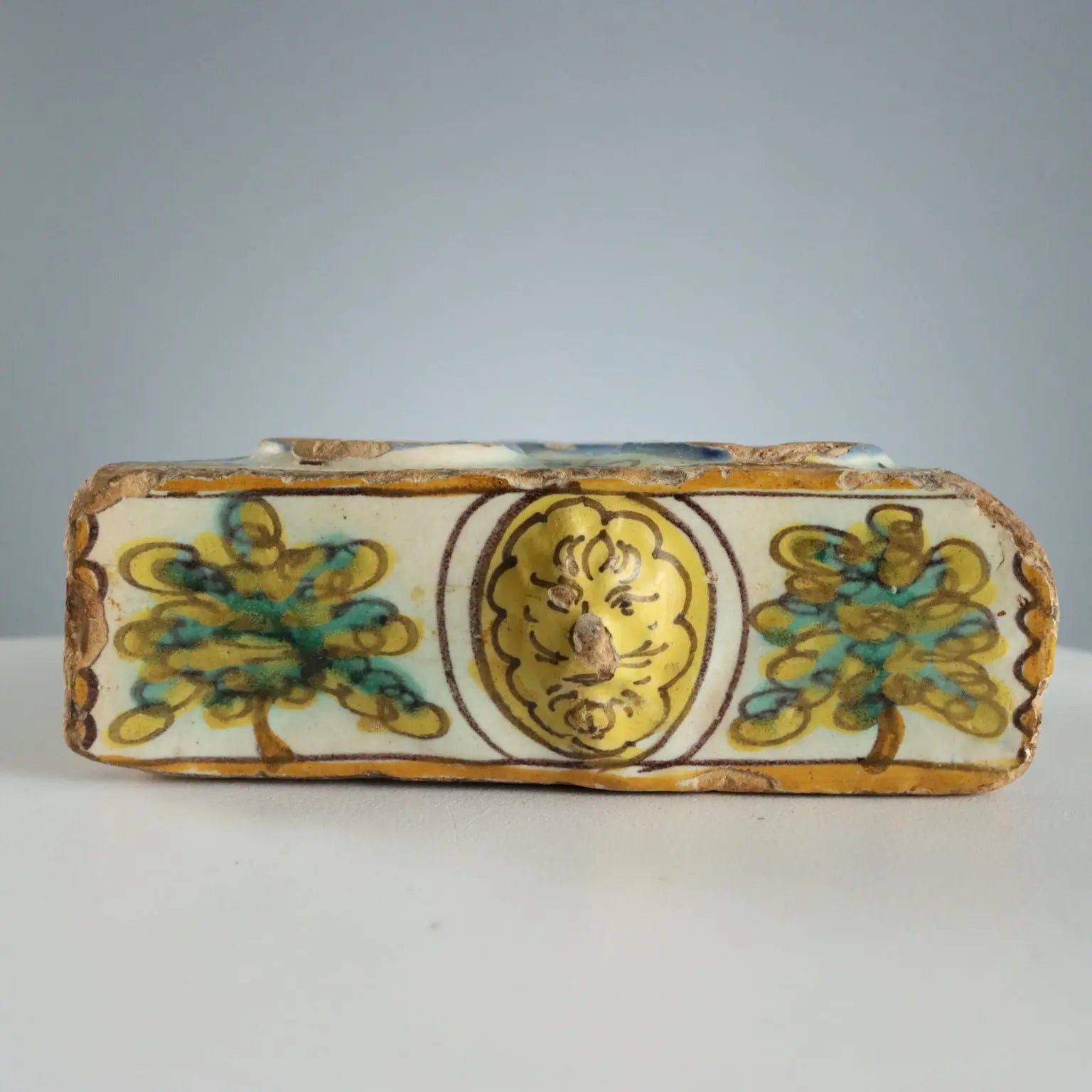 Antique Spice Box Coloured Majolica Spain Late XVIII Century