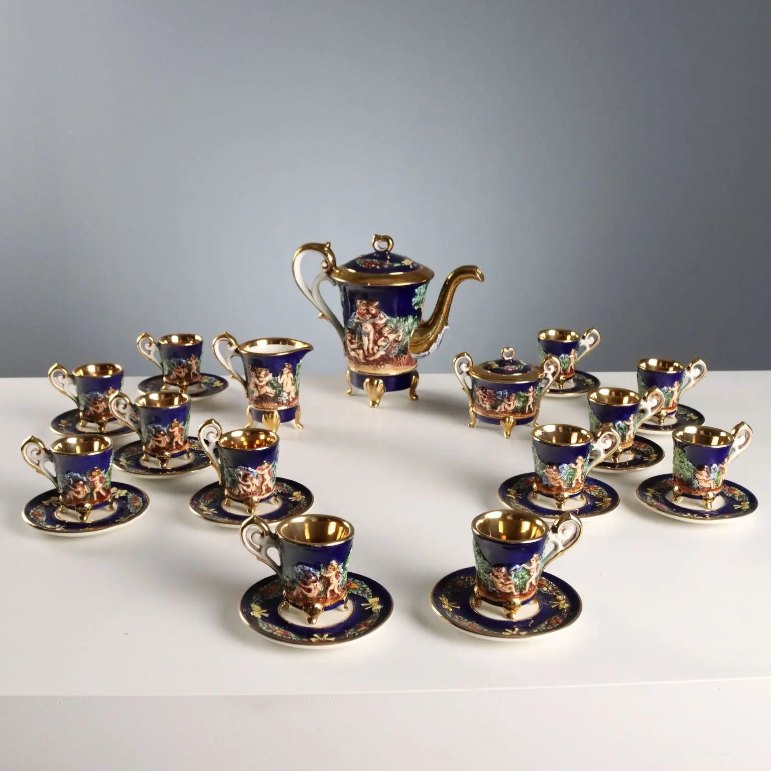 Vintage Coffee Set G.V. R. Capodimonte Ceramic Italy XX Century