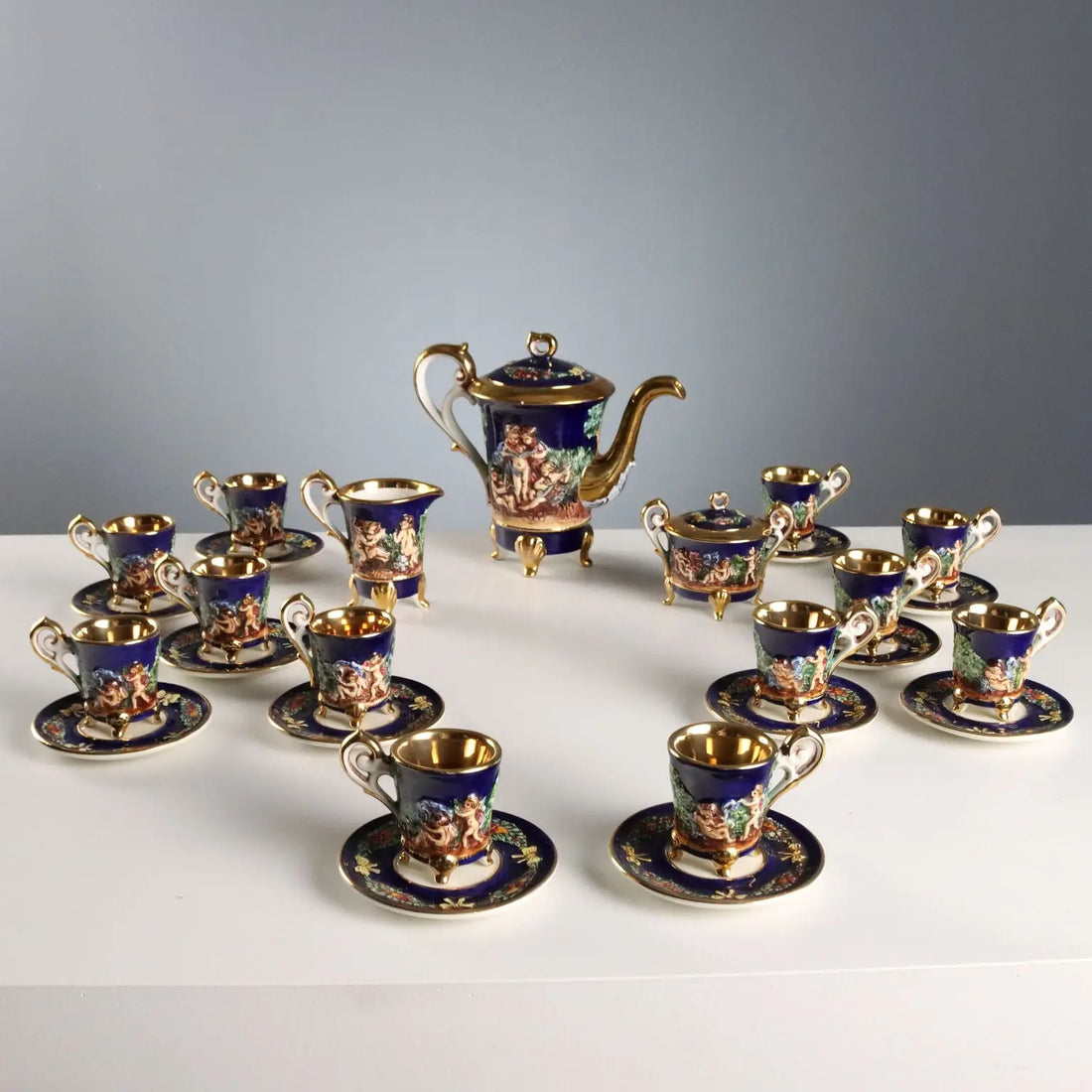 Vintage Coffee Set G.V. R. Capodimonte Ceramic Italy XX Century