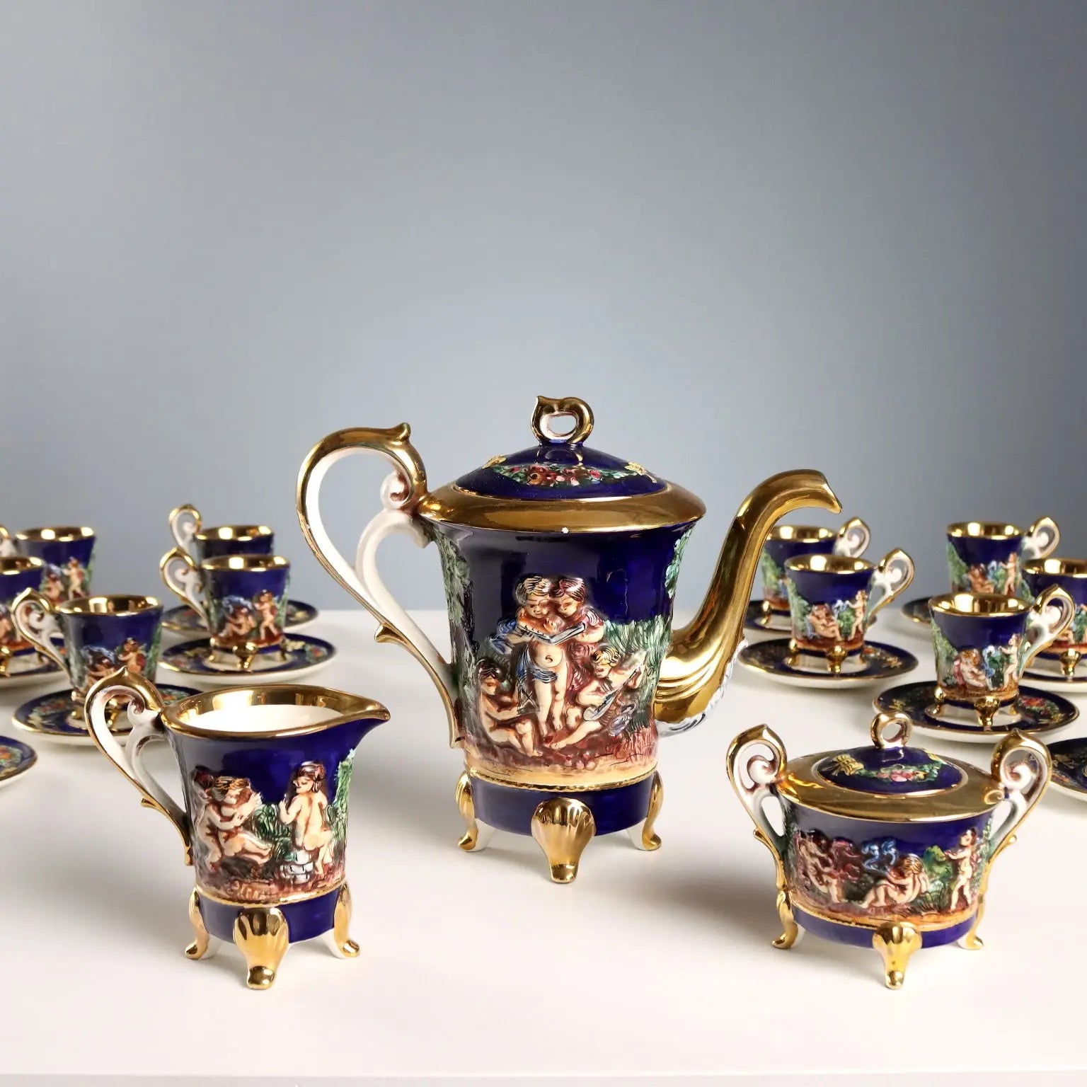 Vintage Coffee Set G.V. R. Capodimonte Ceramic Italy XX Century