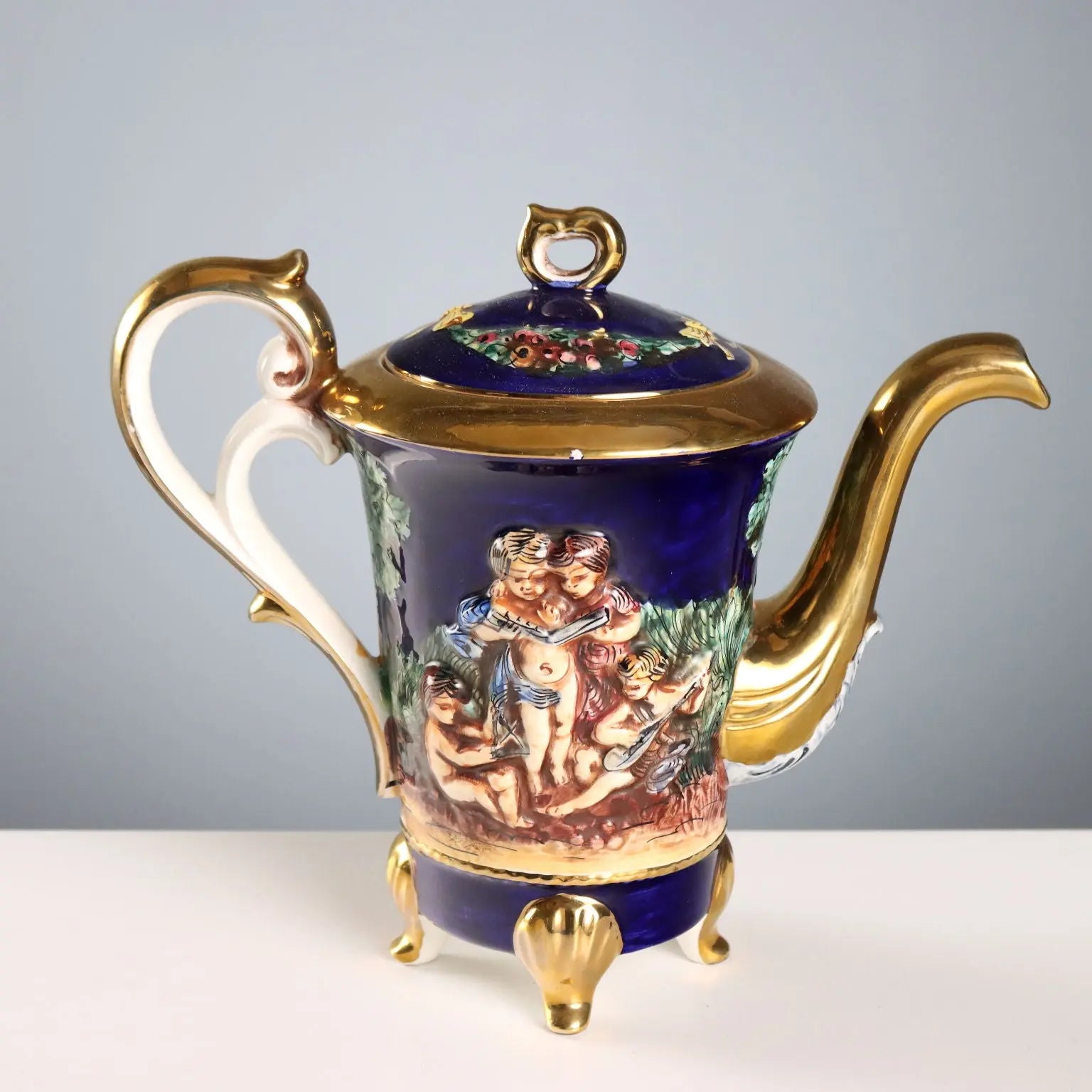 Vintage Coffee Set G.V. R. Capodimonte Ceramic Italy XX Century
