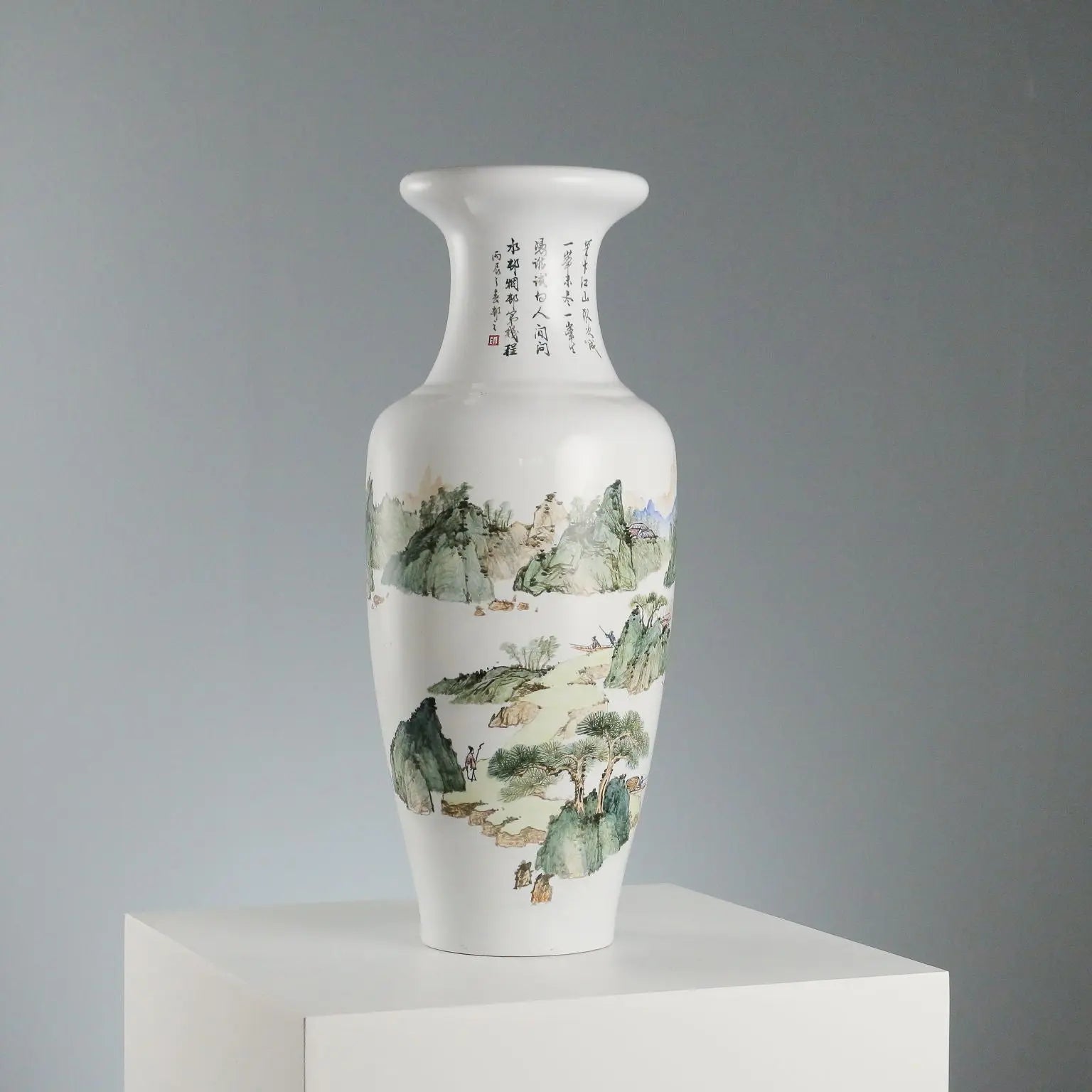 Antique Vase Porcelain Decorations Landscape China XX Century