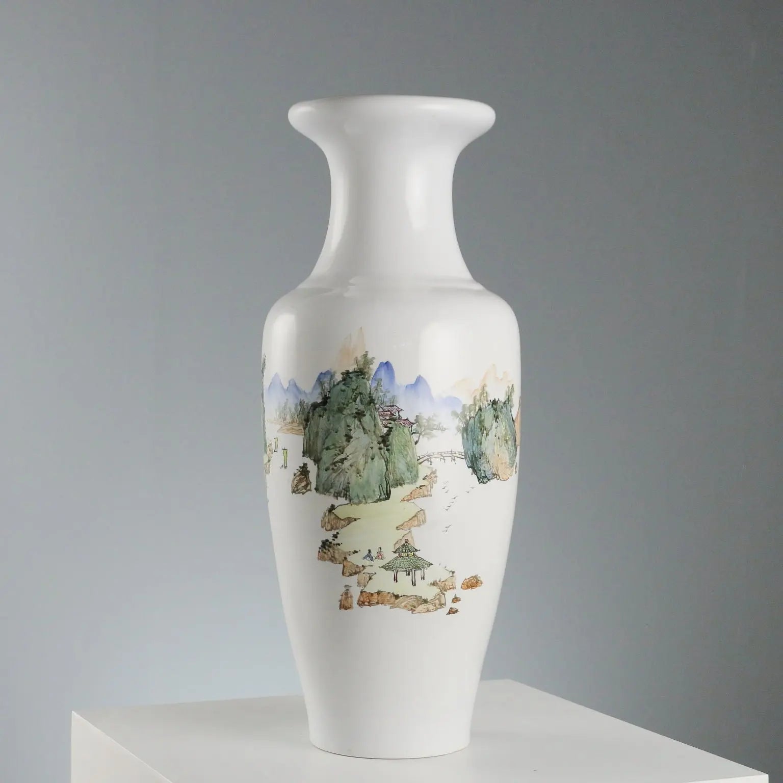 Antique Vase Porcelain Decorations Landscape China XX Century