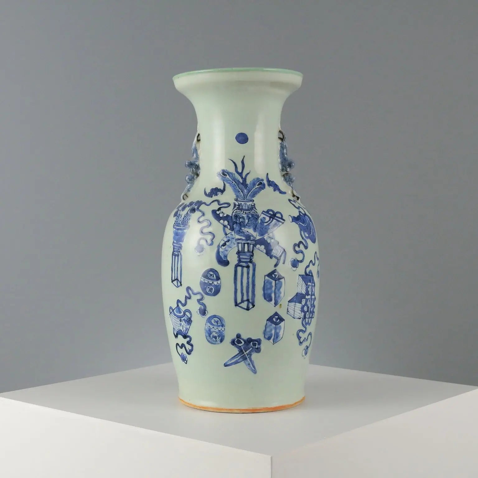Antique Vase Celadon Porcelain Decorations China XX Century