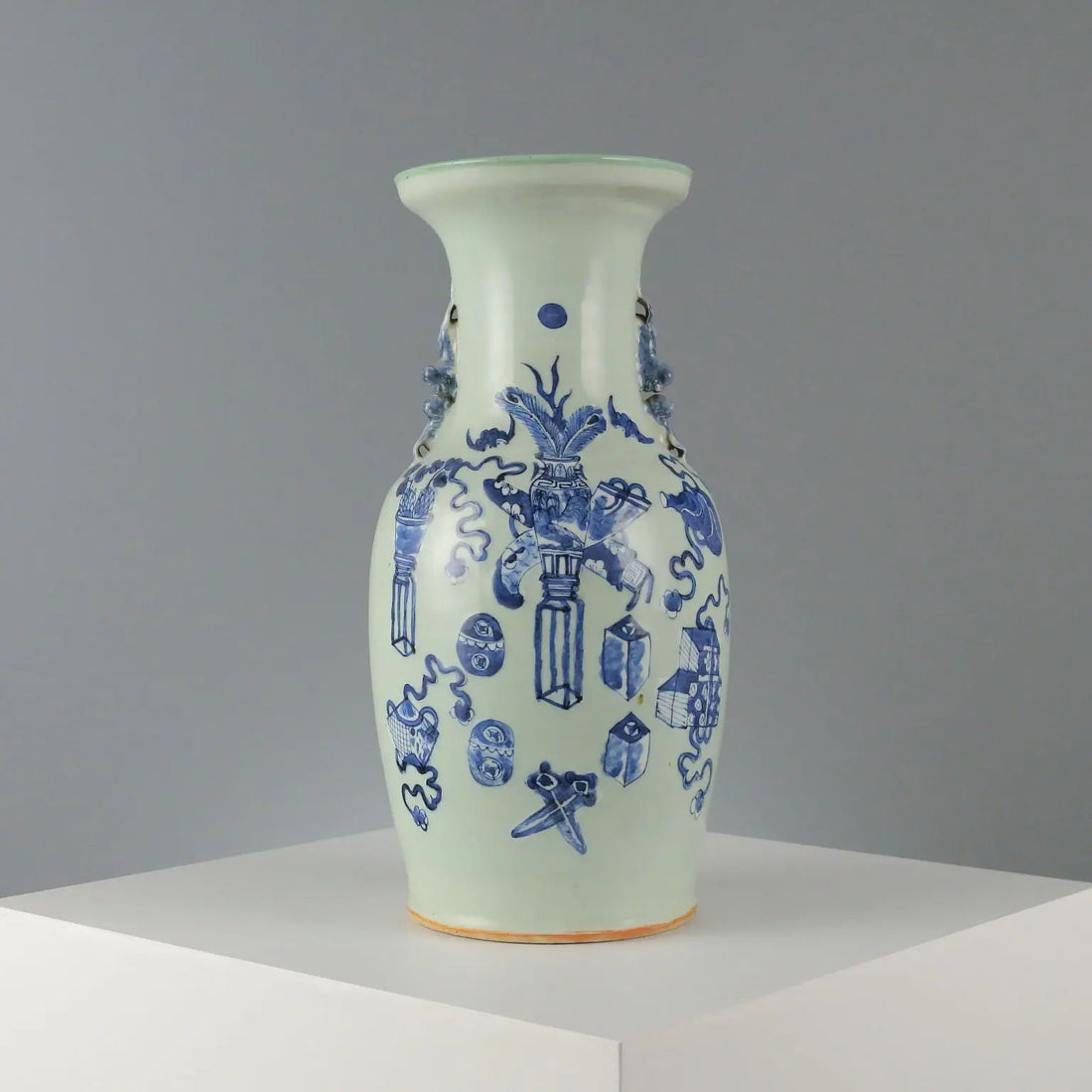 Antique Vase Celadon Porcelain Decorations China XX Century