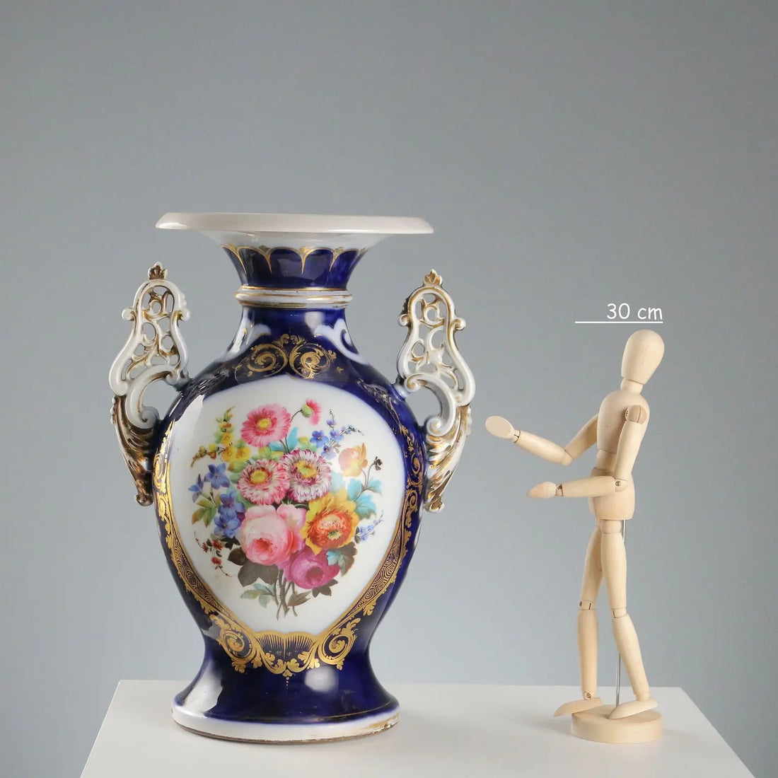 Antique Vases Cobalt Blue Porcelain Decorations France XIX-XX Century