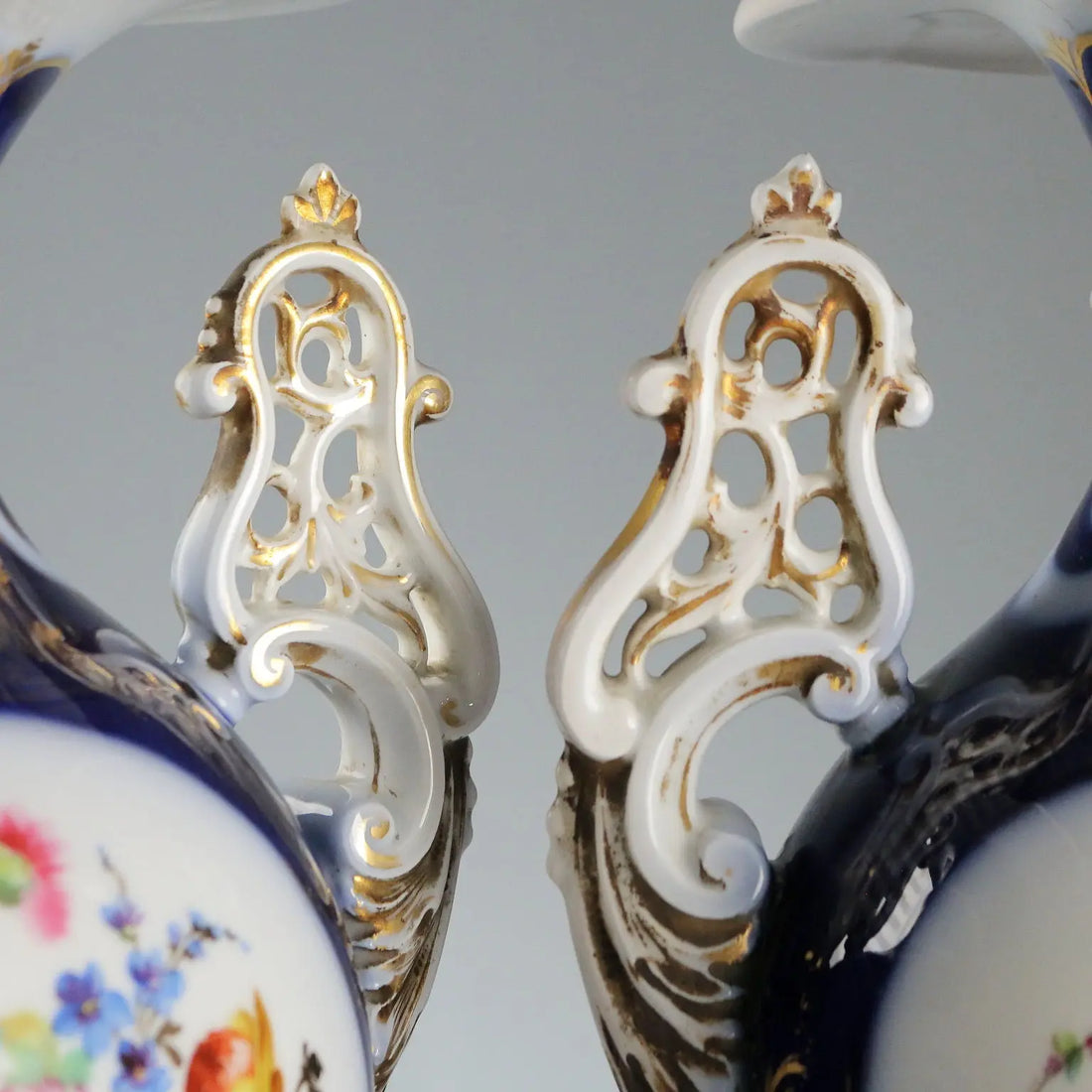 Antique Vases Cobalt Blue Porcelain Decorations France XIX-XX Century