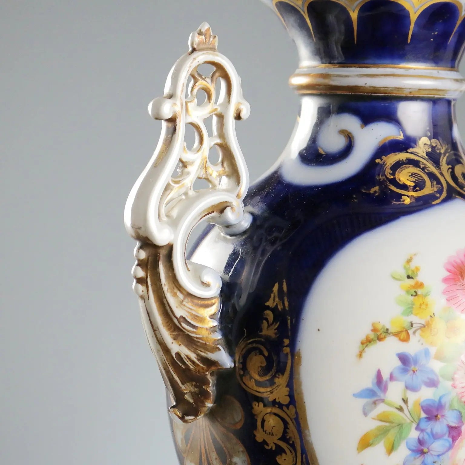 Antique Vases Cobalt Blue Porcelain Decorations France XIX-XX Century