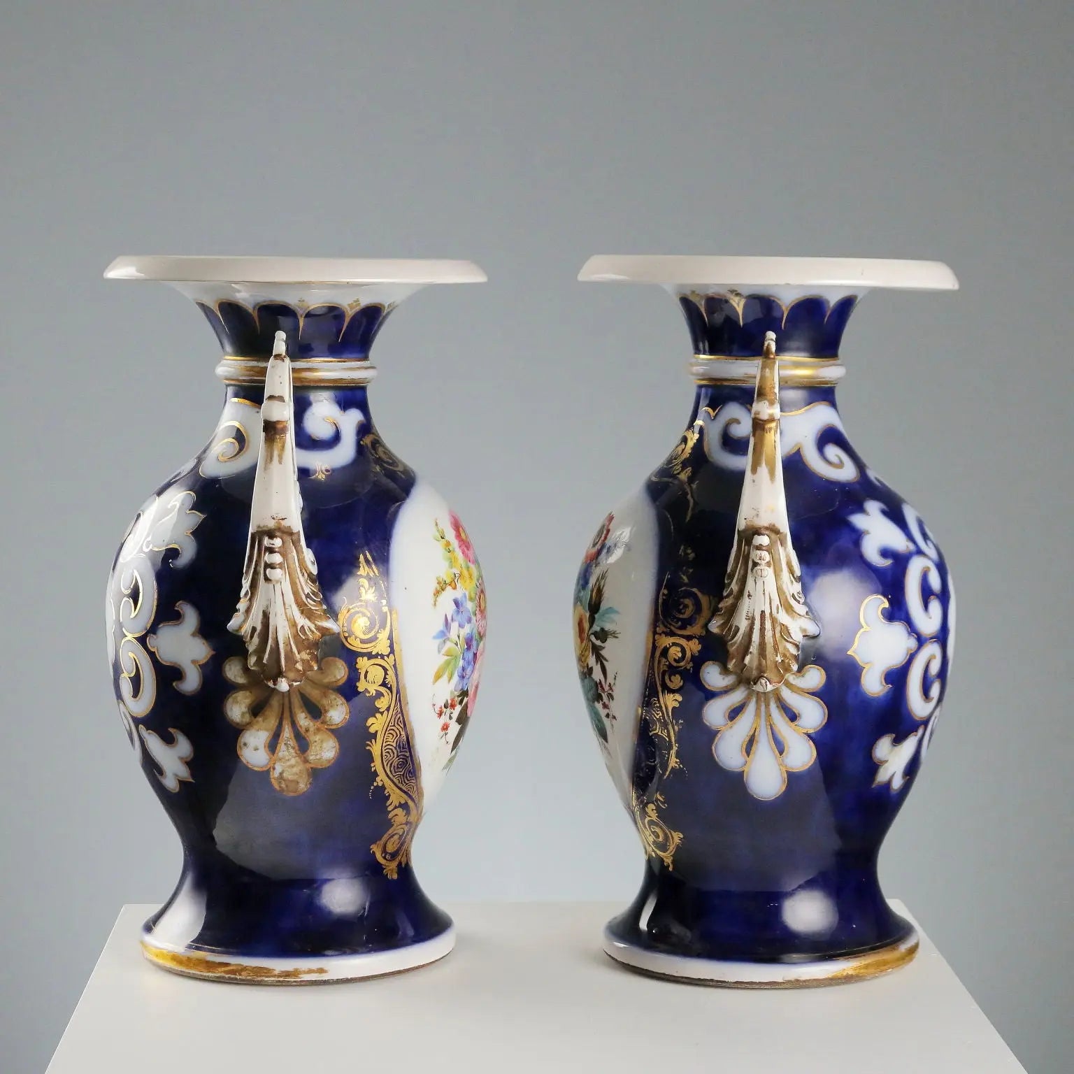 Antique Vases Cobalt Blue Porcelain Decorations France XIX-XX Century