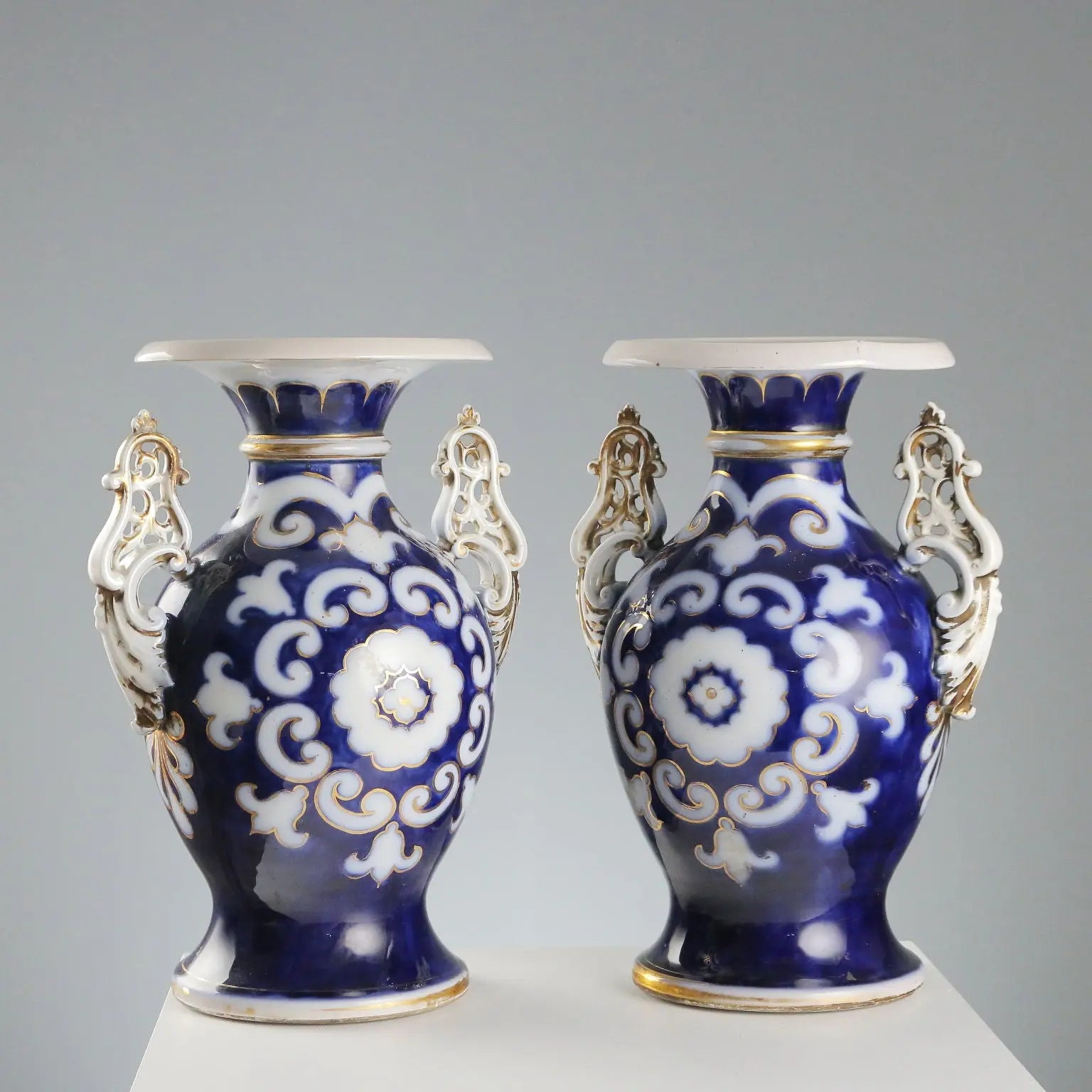 Antique Vases Cobalt Blue Porcelain Decorations France XIX-XX Century