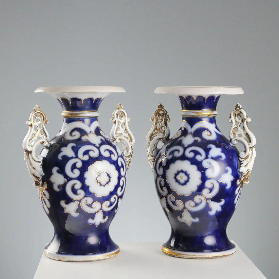 Antique Vases Cobalt Blue Porcelain Decorations France XIX-XX Century