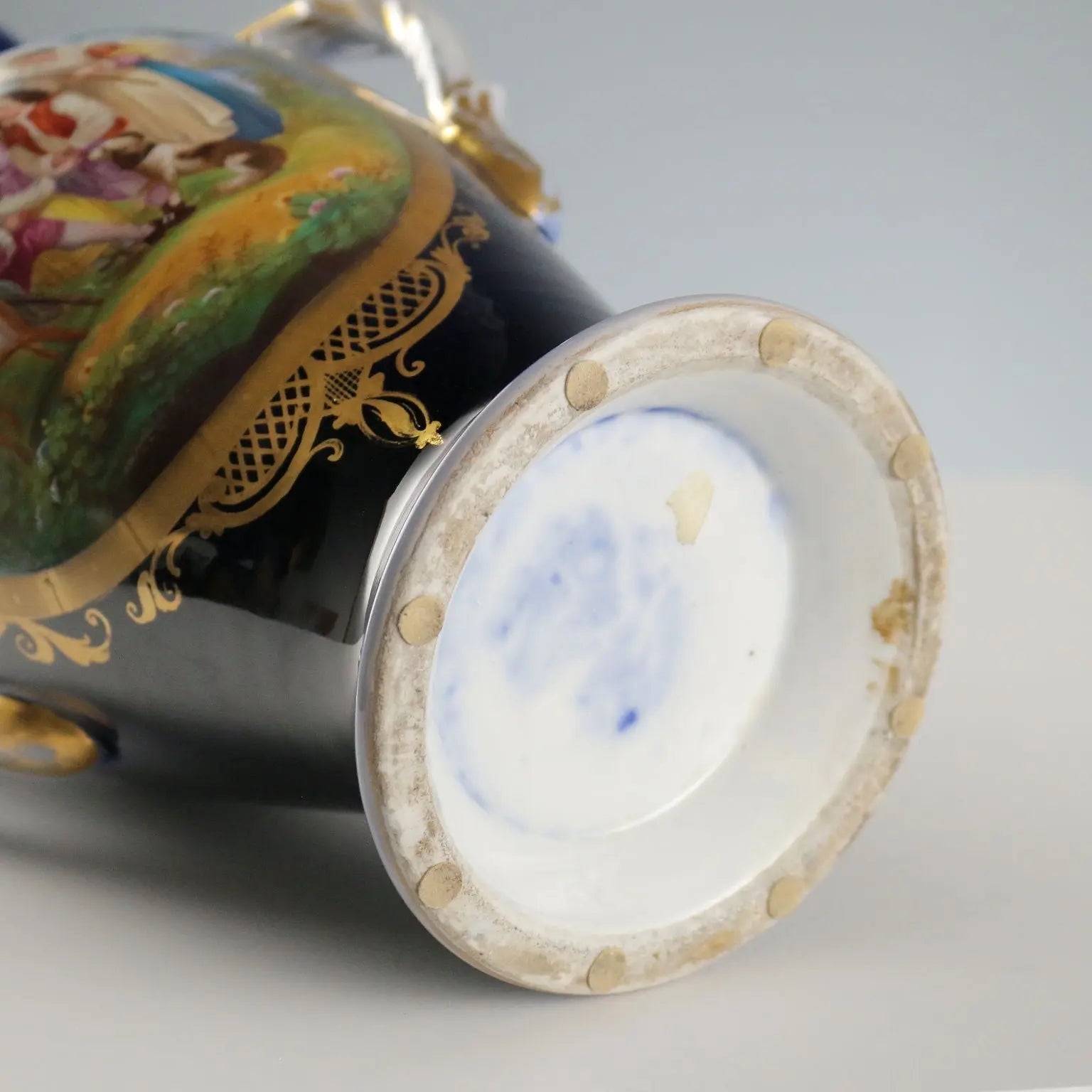 Antique Vase Blue Porcelain Decorations France XIX-XX Century