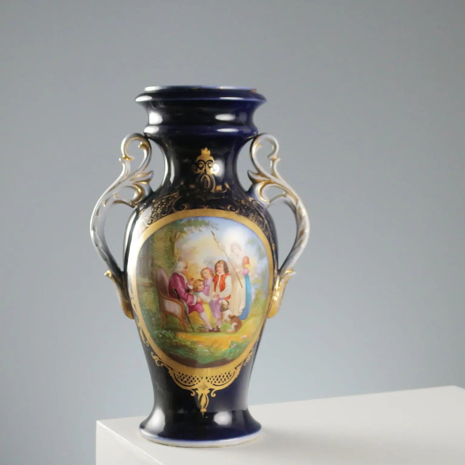 Antique Vase Blue Porcelain Decorations France XIX-XX Century