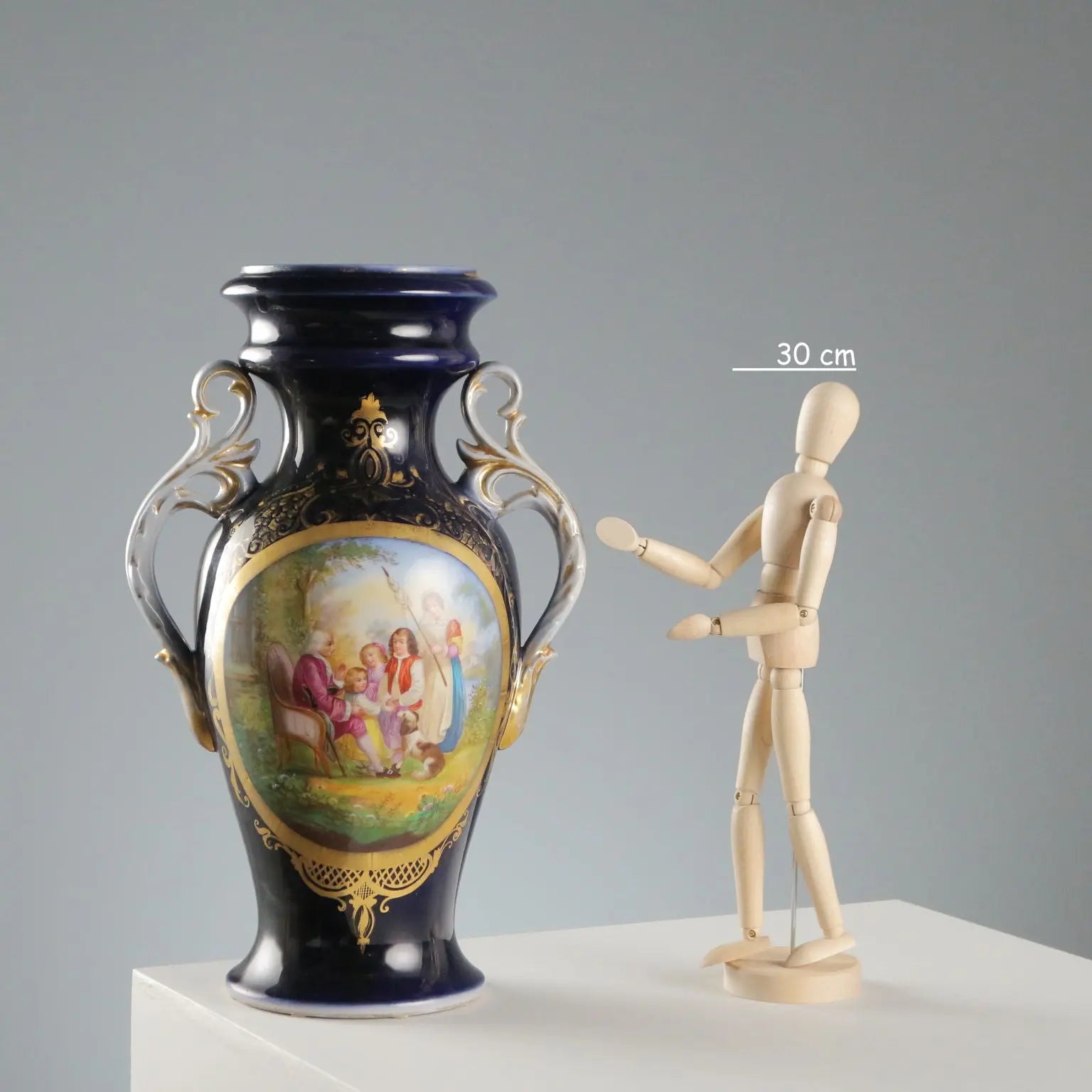 Antique Vase Blue Porcelain Decorations France XIX-XX Century