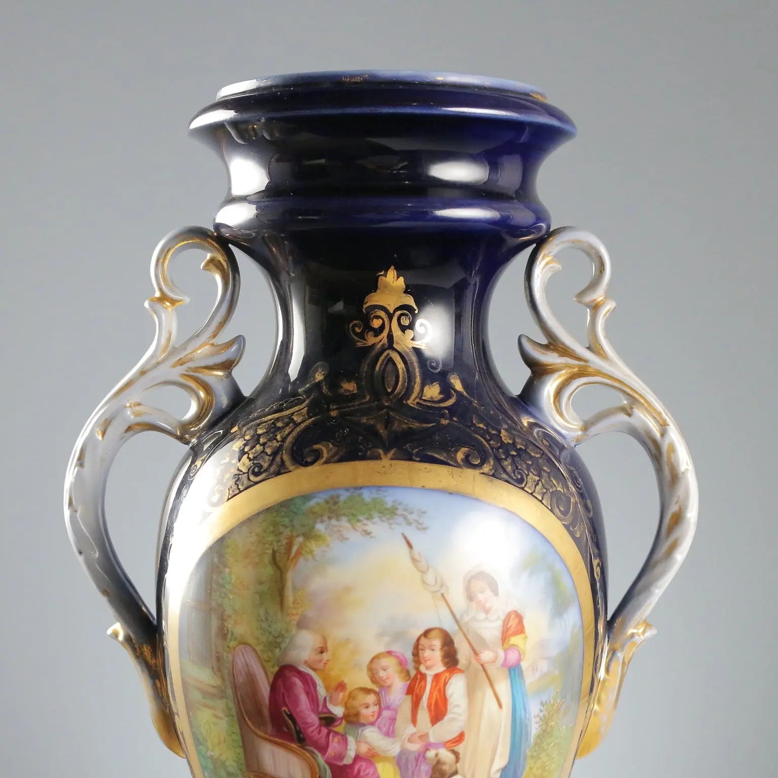 Antique Vase Blue Porcelain Decorations France XIX-XX Century