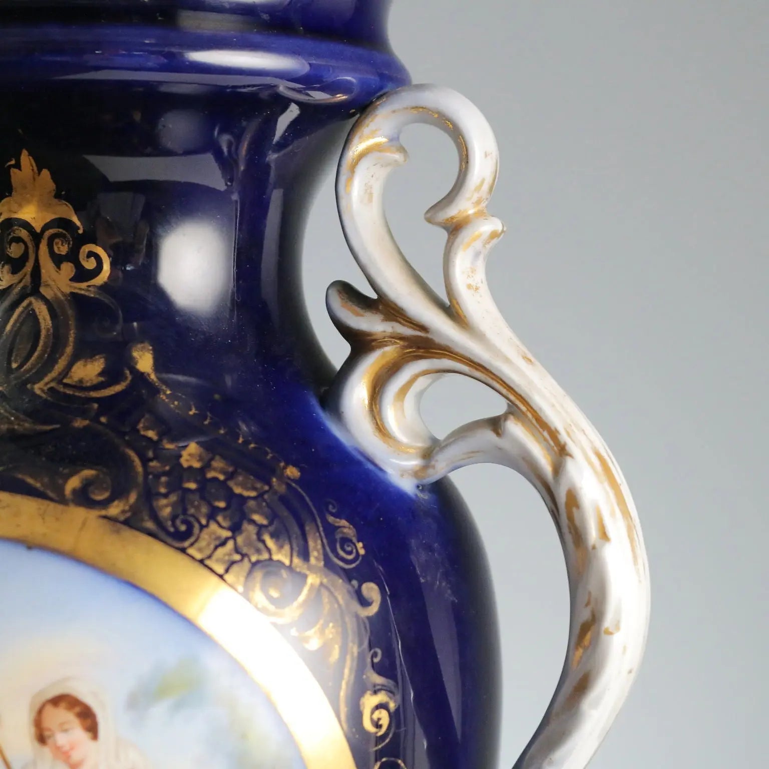 Antique Vase Blue Porcelain Decorations France XIX-XX Century