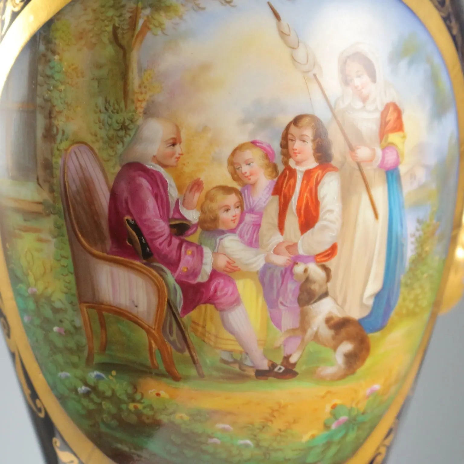 Antique Vase Blue Porcelain Decorations France XIX-XX Century