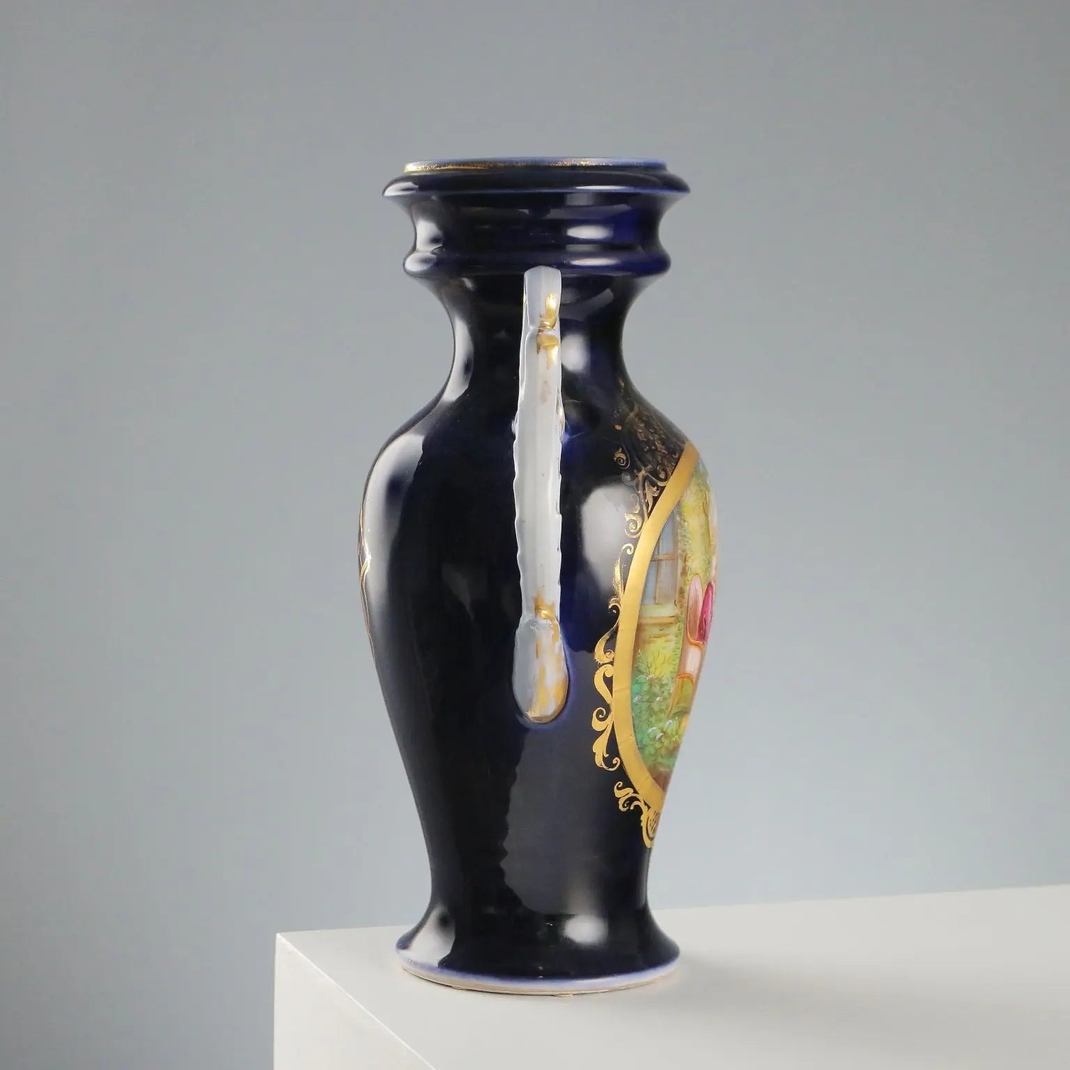 Antique Vase Blue Porcelain Decorations France XIX-XX Century