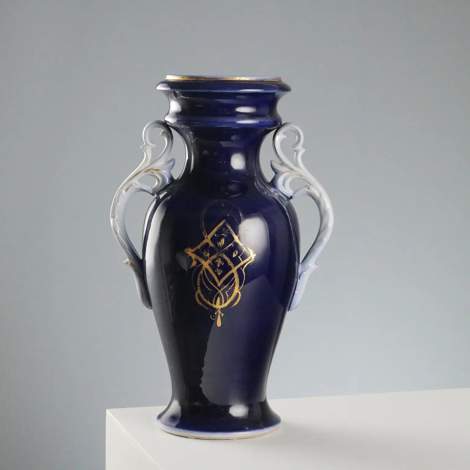 Antique Vase Blue Porcelain Decorations France XIX-XX Century