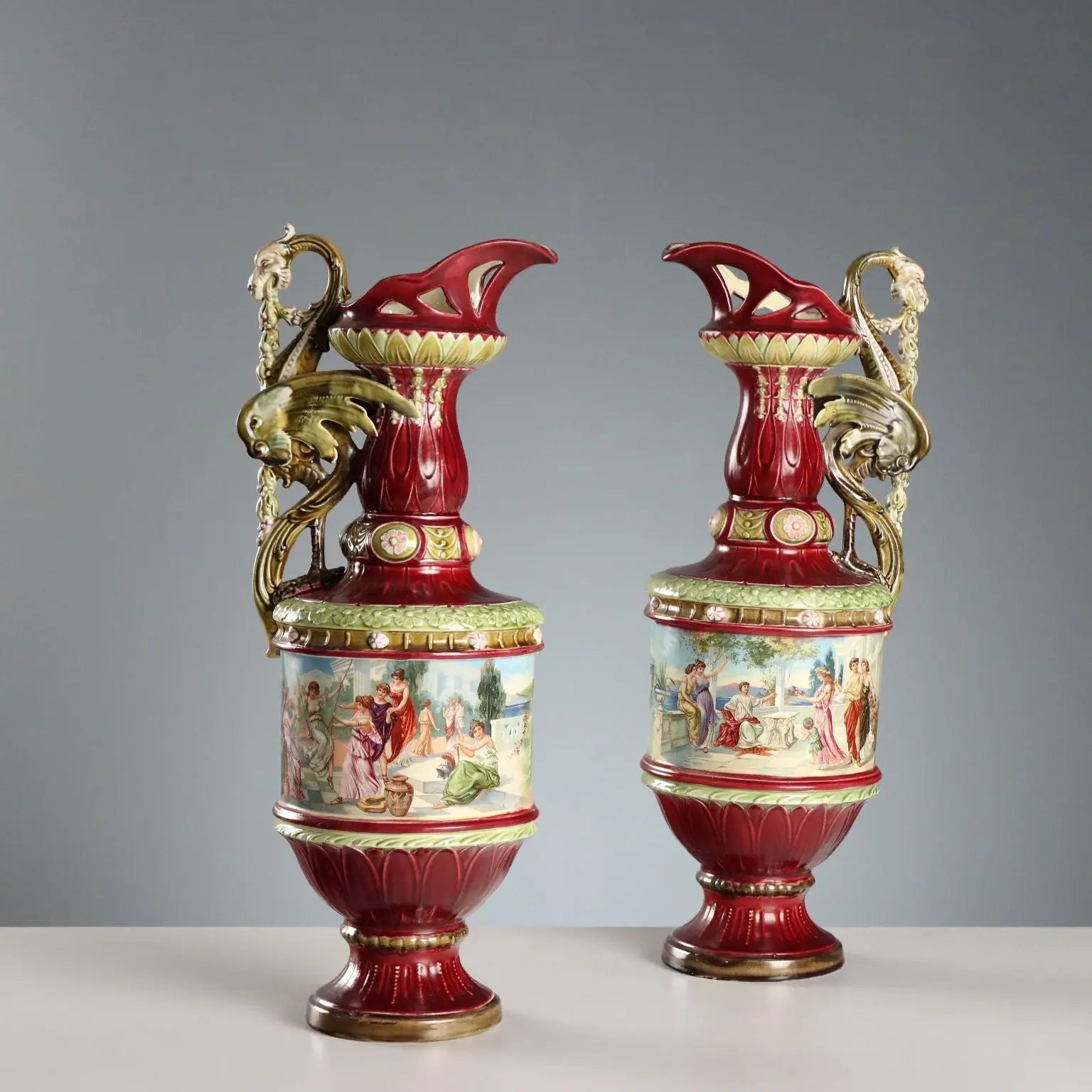 Antique Pourers Jugendstil Multicoloured Ceramic XIX Century